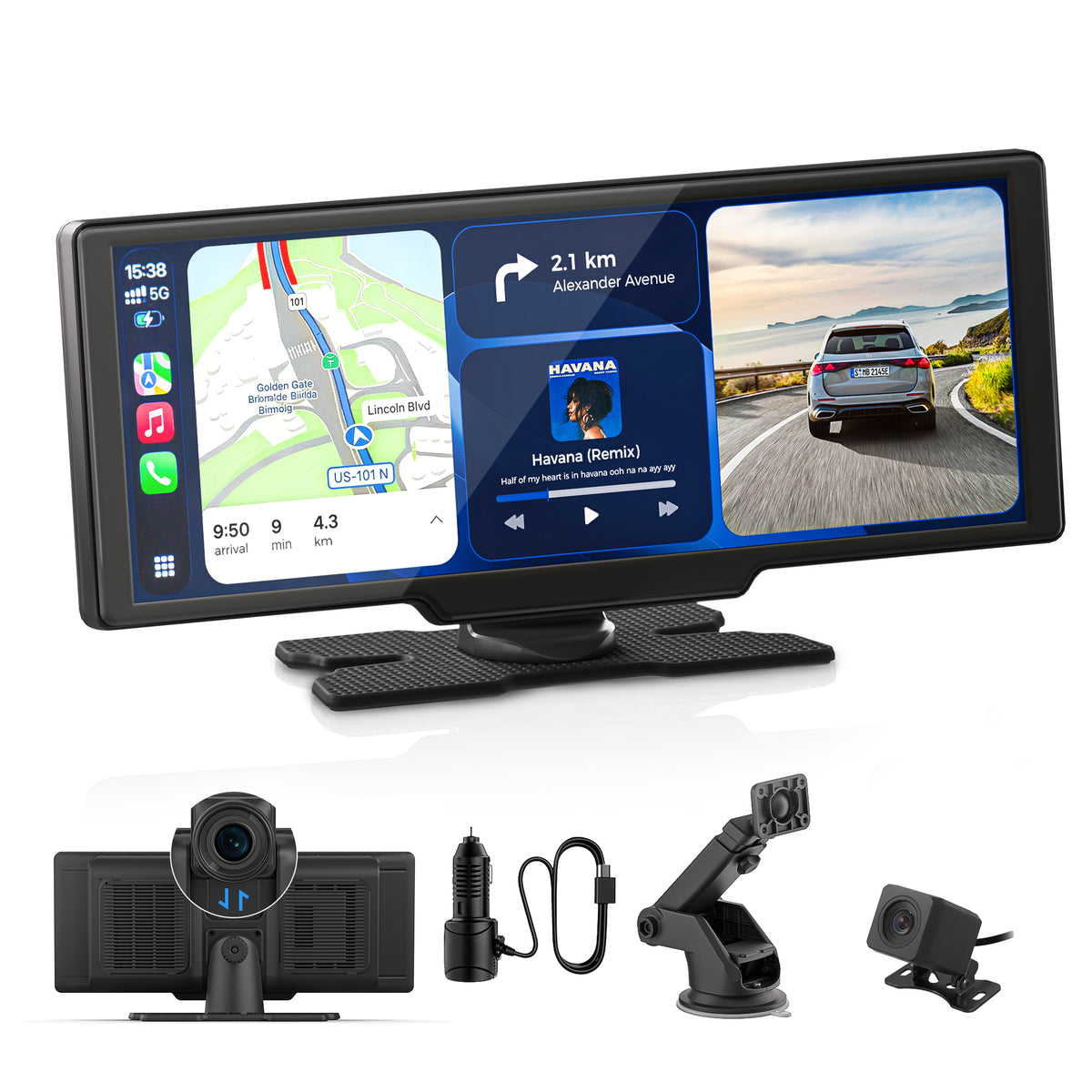 10.26" Portable Carplay Screen for Apple CarPlay&Android Auto,4K Dash Cam