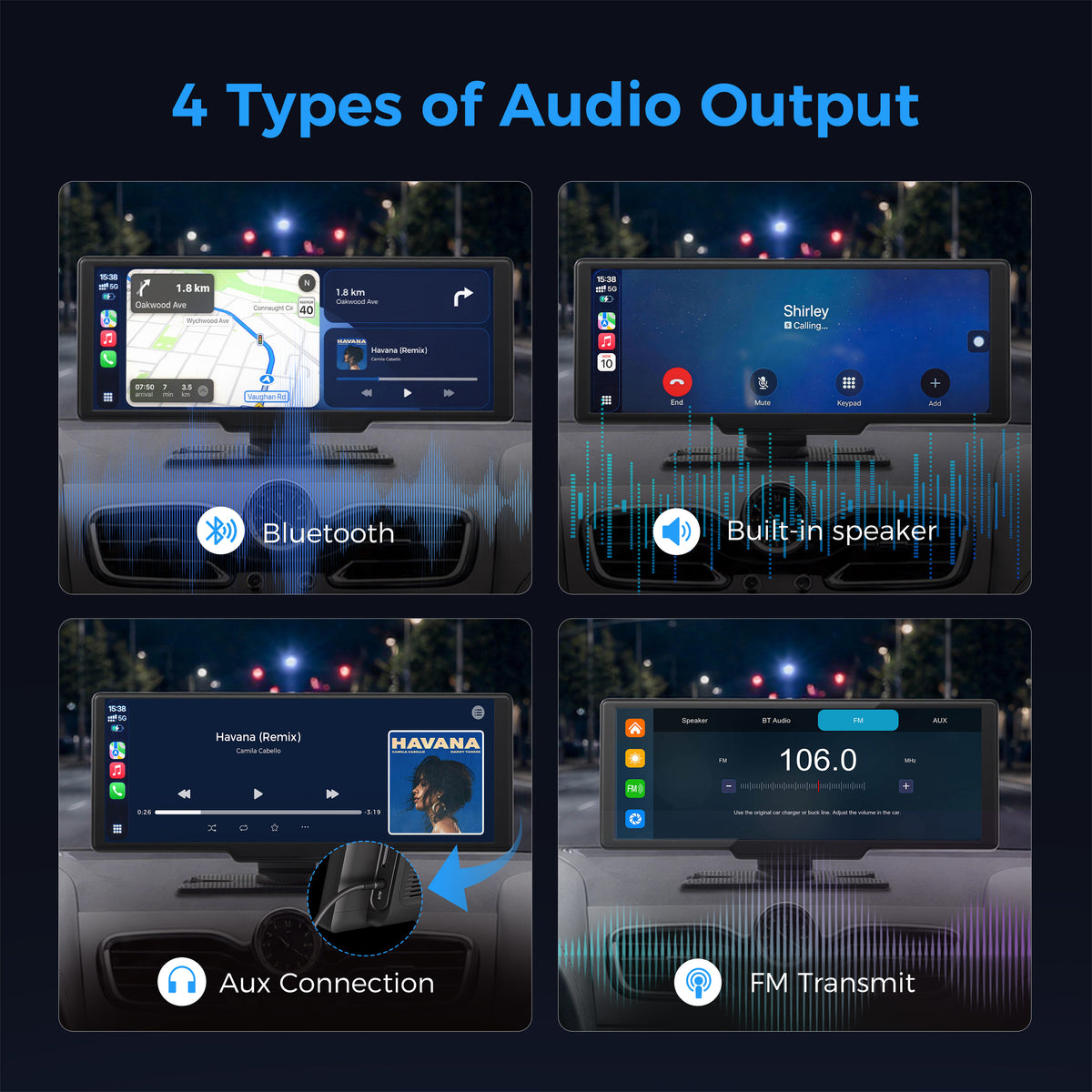10.26" Portable Carplay Screen for Apple CarPlay&Android Auto,4K Dash Cam